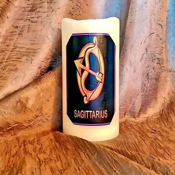 Zodiac Pillar Real Wax Flameless Candle with Timer - Picture 1 of 5